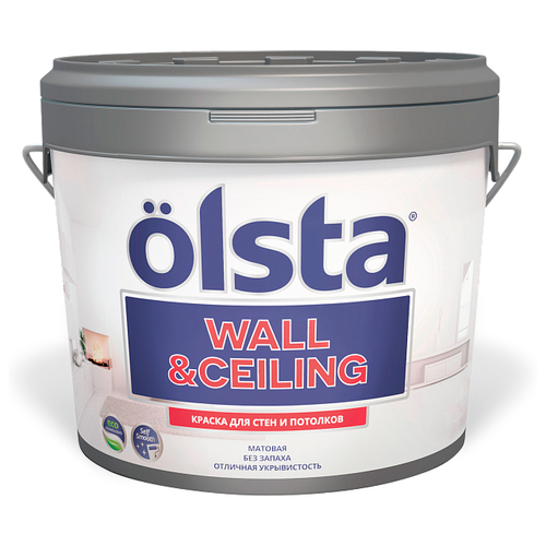 Краска акриловая Olsta Wall&Сeiling глубокоматовая бесцветный 9 л краска интерьерная olsta wall and ceiling прозрачная 0 9 л
