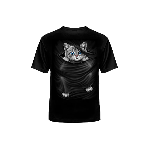 футболка черная подростковая с принтом котенок размер 38