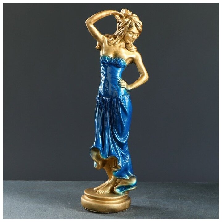 Фигура "Девушка с розой" бронза, синее платье, 15х20х55см 3589930