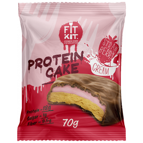 Протеиновый батончик FITKIT Protein Cake, 70 г, 60 мл, клубника со сливками