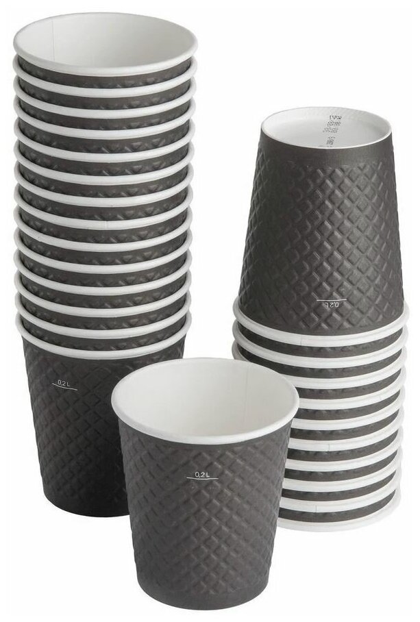 Стаканы одноразовые бумажные двухслойные Formacia, объем 250 мл, в наборе 25 шт. цвет черный, стаканчики для кофе с вафельной тектурой