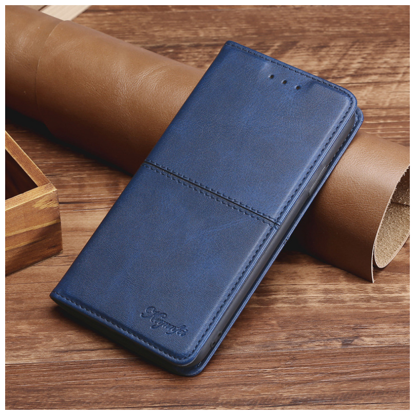 Чехол-книжка MyPads для Xiaomi Redmi 7A из импортной эко-кожи прошитый элегантной прострочкой Ретро синий с магнитной крышкой
