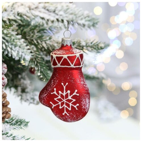 фото Ёлочная игрушка "варежка", 11 см, стекло сима-ленд