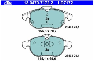 Дисковые тормозные колодки передние ATE 13.0470-7172.2 для Saab, Opel, Fiat (4 шт.)