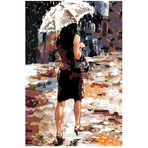 Картина по номерам, Живопись по номерам, 100 x 150, EM17, женщина, зонт, дождь, городской пейзаж, капли, осень