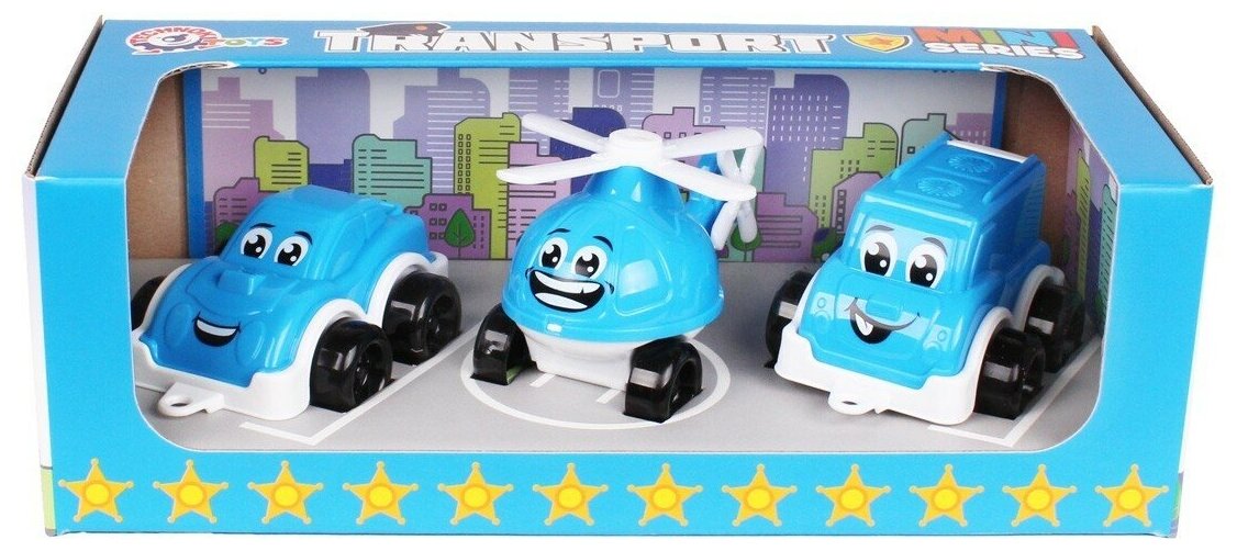 Набор игрушечных полицейских машинок с вертолётом в подарочной упаковке технок / машина каталка для мальчиков детская