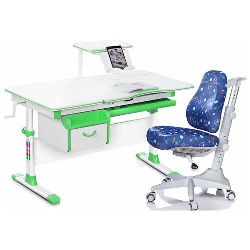фото Комплект парта mealux evo-40 зеленый + кресло match синее с мячиками + чехол для кресла