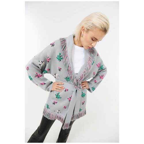 Кардиган TOPTOP STUDIO с бахромой на запах, Серый, размер One size