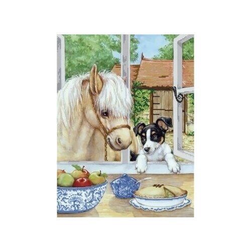 фото Набор для вышивания бисером "лошадь и щенок", 35x45 см рыжий кот