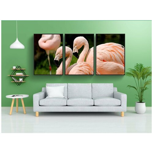фото Набор модулных постеров для интерьера "фламинго, птицы, розовый" 60x90 см. в тубусе, без рамки lotsprints