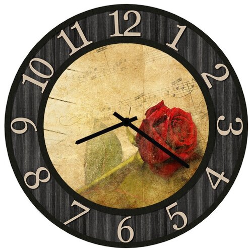фото Svs настенные часы svs 3502959 роза в черной рамке