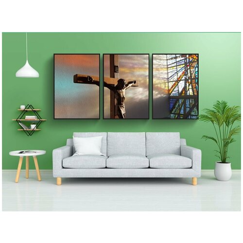 фото Набор модулных постеров для интерьера "пасхальный, воскресение, иисус на кресте" 60x90 см. в тубусе, без рамки lotsprints