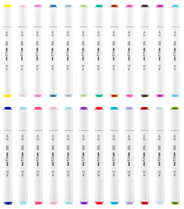 Набор маркеров для скетчинга, 24 цвета, основные цвета Meshu - фото №2