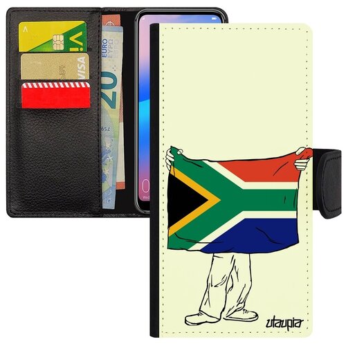 фото Противоударный чехол-книжка на // huawei p30 lite // "флаг южной африки с руками" патриот страна, utaupia, белый