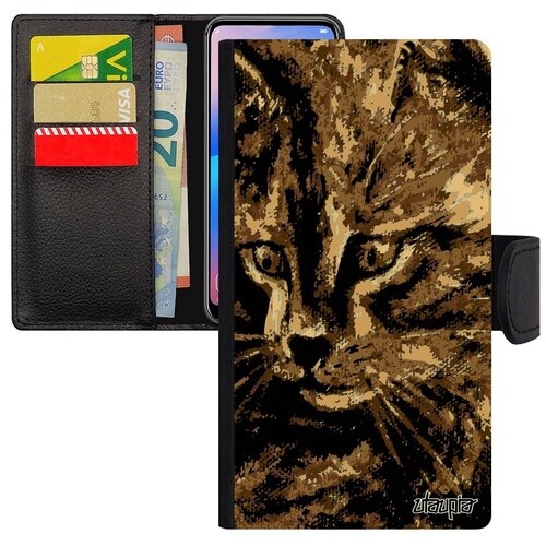 фото Защитный чехол книжка для // xiaomi mi 8 lite // "котенок" дикий милый, utaupia, коричневый