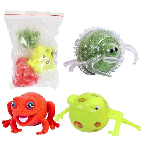 игрушка антистресс мялка с шариками лягушка прозрачная в ассортименте Набор игрушек-антистресс Тянучки (паук, 2 лягушки)
