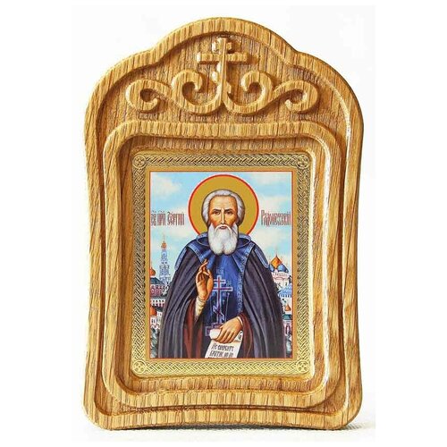 Преподобный Сергий Радонежский, икона в резной деревянной рамке преподобный леонид устьнедумский икона в резной деревянной рамке