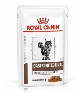 Royal Canin Gastro Intestinal Moderate Calorie влажный корм кусочки в соусе для кошек при лечении ЖКТ, 85гр*12шт - фотография № 1