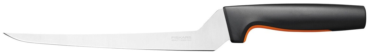 Нож кухонный Fiskars Functional Form 1057540 стальной филейный лезв.216мм прямая заточка черный/оранжевый - фотография № 1