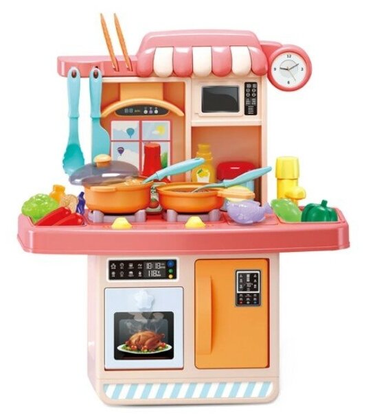 Кухня детская игровая со светом и звуком, с водой: высота 38,5см, 23 предмета, игрушечная посуда, еда, продукты, G669A
