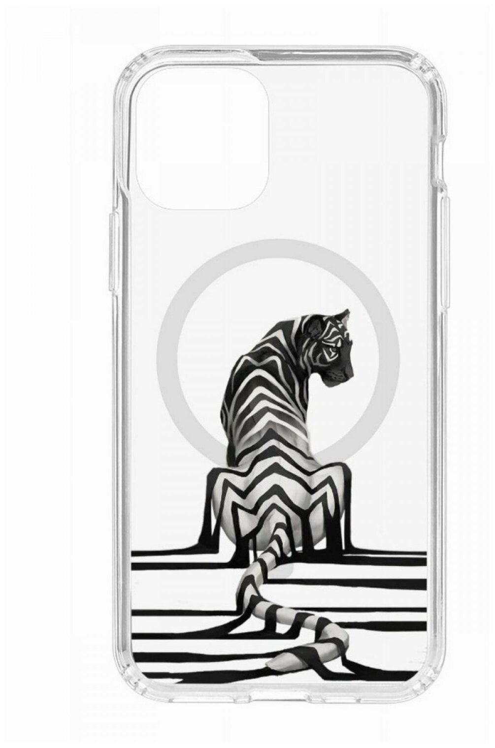 Чехол для iPhone 11 Pro Kruche Print MagSafe Tiger,прозрачная накладка с защитой камеры,с рисунком,противоударный силиконовый бампер с принтом