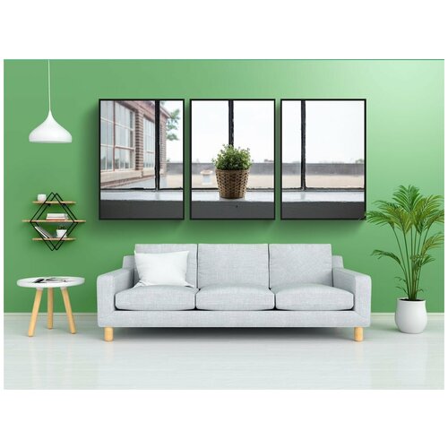 фото Набор модулных постеров для интерьера "окно, природа, интерьер" 60x90 см. в тубусе, без рамки lotsprints