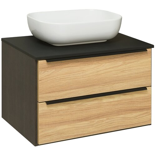 Тумба с раковиной в ванную / Runo / Мальта 70 /черный дуб/ подвесная / с умывальником Moduo 50 square / тумба под раковину / раковина
