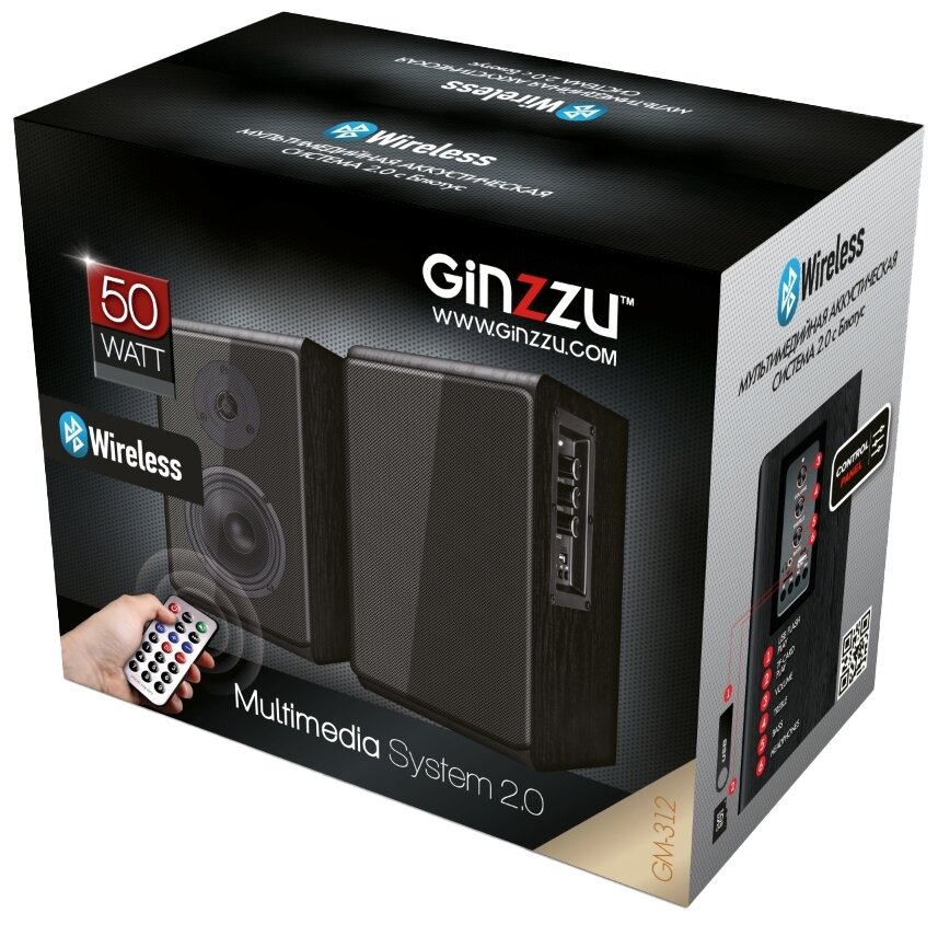 Колонки Bluetooth GINZZU GM-312, 2.0, черный