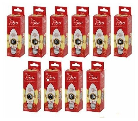 Упаковка светодиодных ламп 10Вт ECO LED B35-10W-840-E27 ЭРА белый свет, 10шт