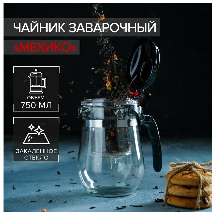 Чайник стеклянный заварочный Magistro «Мехико», 750 мл, с металлическим ситом, пластиковая колба