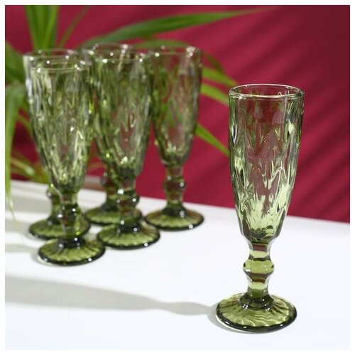 Magistro Набор бокалов для шампанского Magistro «Круиз», 160 мл, 7x20 см, 6 шт, цвет зелёный