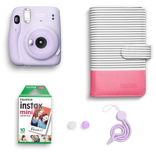 фото Фотоаппарат моментальной печати fujifilm instax mini 11 purple geometric set, с альбомом и кассетой 10л.