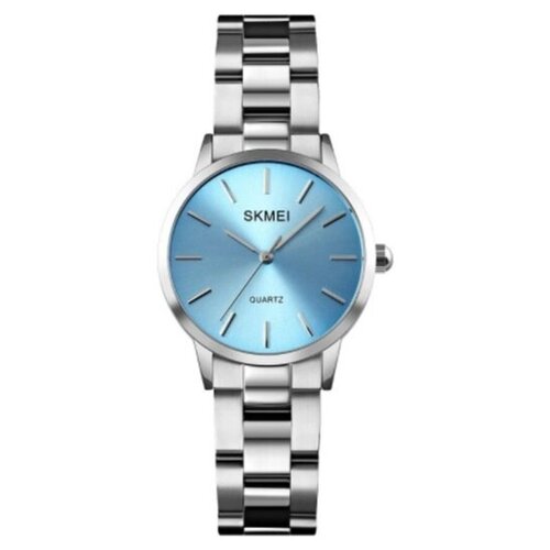 фото Часы наручные женские, кварцевые, серебристый, голубой циферблат, металлический браслет skmei 1695blue