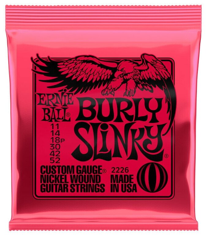 Струны для электрогитары Ernie Ball 2226 калибр 11-52, серии Burly Slinky Nickel Wound (3-я струна в оплетке)