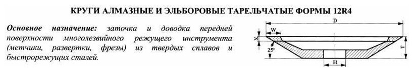 Круг алмазный 12R4 (тарельчатый) 125х3х2х13х32 АС4 100/80 100% В2-01 120 карат