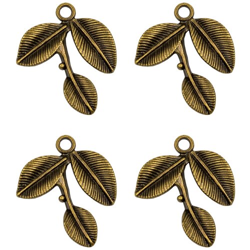 фото Набор подвесок, веточка с листьями, длина - 27 мм, ширина - 23 мм, материал: латунь с покрытием "старинная бронза", 4 шт. kaboshon