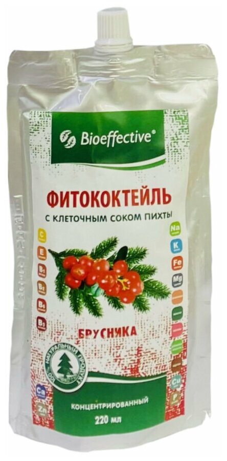 Биоэффектив «Фитококтейль с соком пихты сибирской» (Брусника), 220 мл