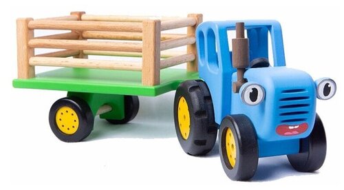 Трактор Bochart Синий трактор с прицепом BT104, 31.5 см, синий/зеленый/бежевый