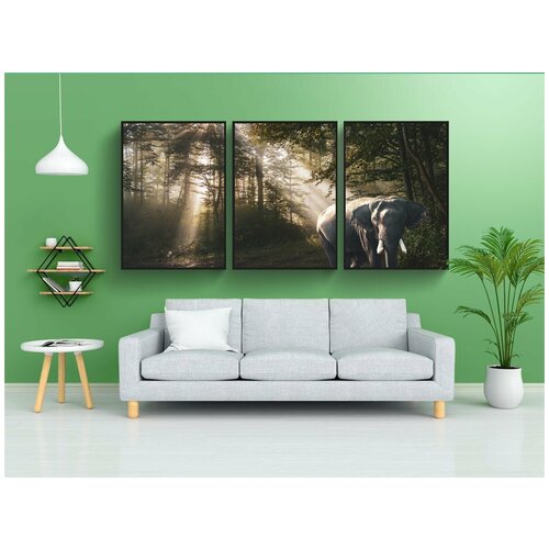 фото Набор модулных постеров для интерьера "лес, слон, животные" 60x90 см. в тубусе, без рамки lotsprints