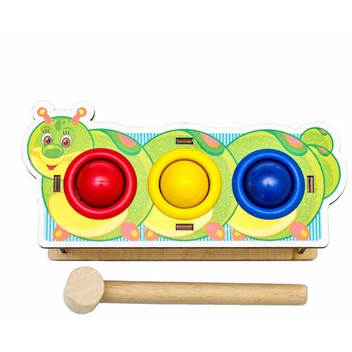 Игровой набор Woodlandtoys, стучалка цветная Гусеница, 3 отверстия 9х20х6.5 см, 1 шт