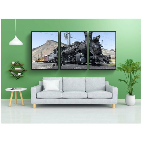 фото Набор модулных постеров для интерьера "место, паровоз, тренироваться" 60x90 см. в тубусе, без рамки lotsprints