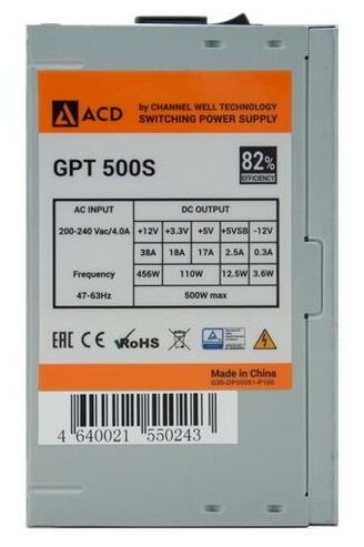 Блок питания ATX 500W ACD by CWT GPT-500S (12V@38A, 12cm fan, Active PFC)