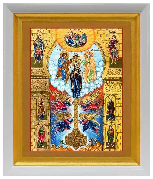 Икона Божией Матери "Ключ Разумения", в белом киоте 19*22,5 см