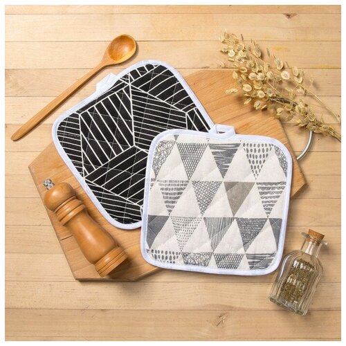 фото Набор доляна, прихватка 2шт тренд черн/треугольники, 100%пэ, рогожка 200 гр/м 3580547