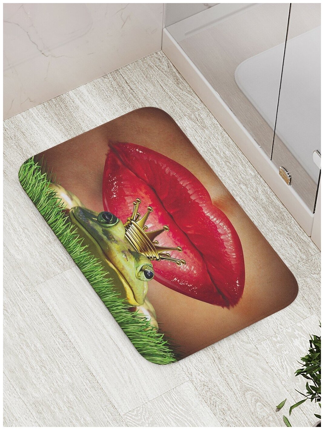 Коврик JoyArty противоскользящий "Поцелуй лягушки" для ванной, сауны, бассейна, 77х52 см