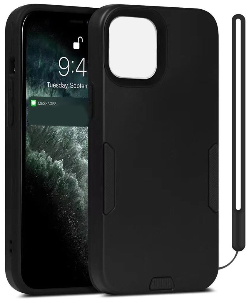 Чехол силиконовый для iPhone 12 (6.1)/12 PRO (6.1), противоударный с ремешком на руку, черный