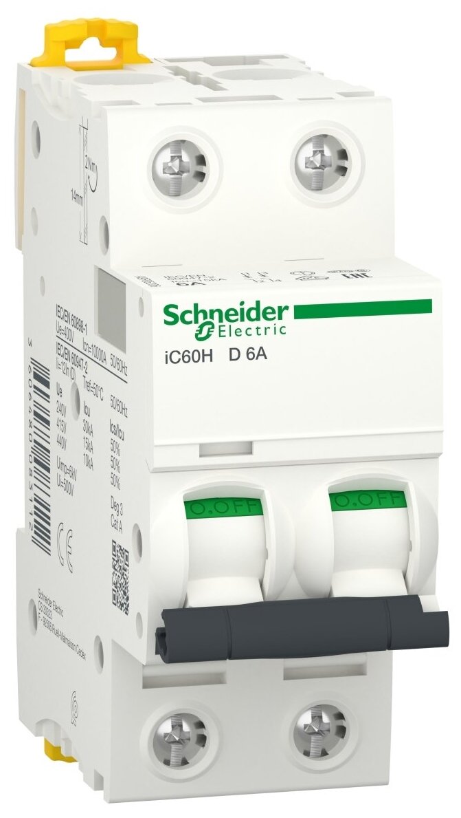 Автоматический выключатель 2-полюсный Schneider Electric Acti 9 iC60H D 6A