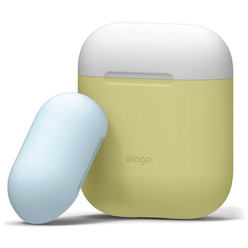 Силиконовый чехол Elago Duo Case для AirPods 1&2, цвет Желтый с Белой и Голубой крышками (EAPDO-YE-WHPBL)