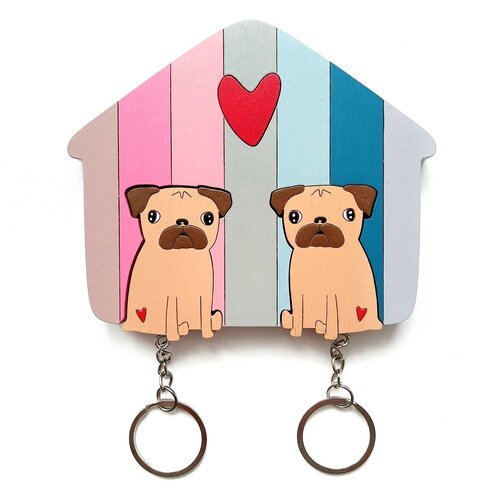 Ключница деревянная на два ключа Хлэб Мопсы