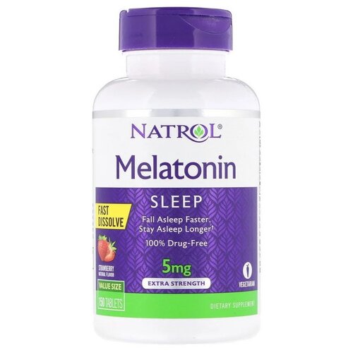 Таблетки растворимые Natrol Melatonin Fast Dissolve Strawberry 5 mg, 5 мг, 150 шт.